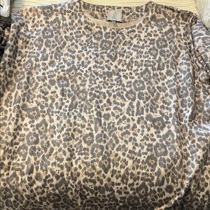 Leopard Print Long Sleeve Top - Neutral Tones